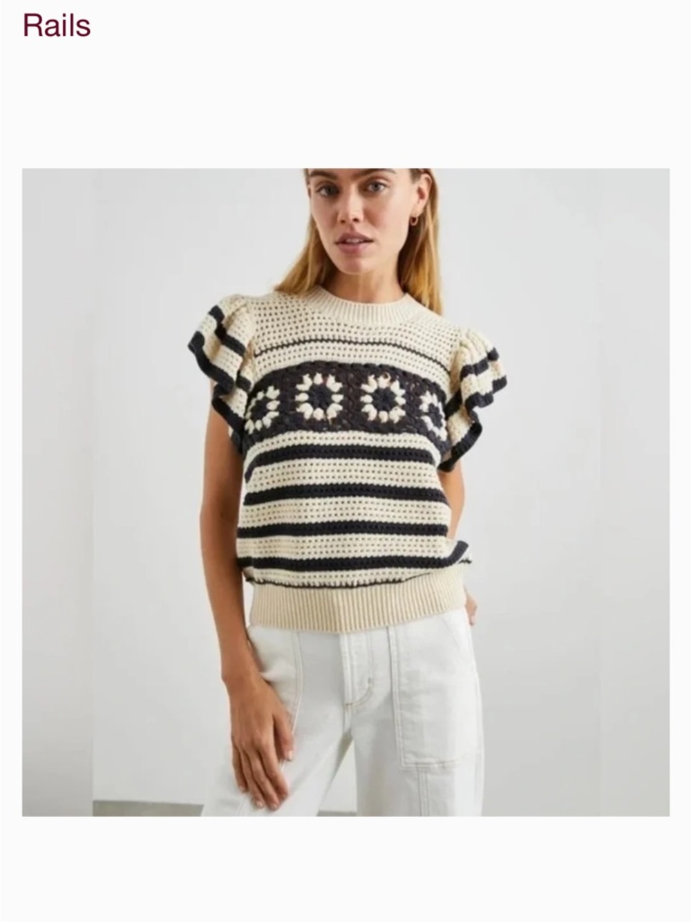 Rails Penelope Open Stitch Short Sleeve Sweater Size Small